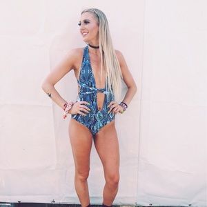 Blue snakeskin bodysuit/swimsuit